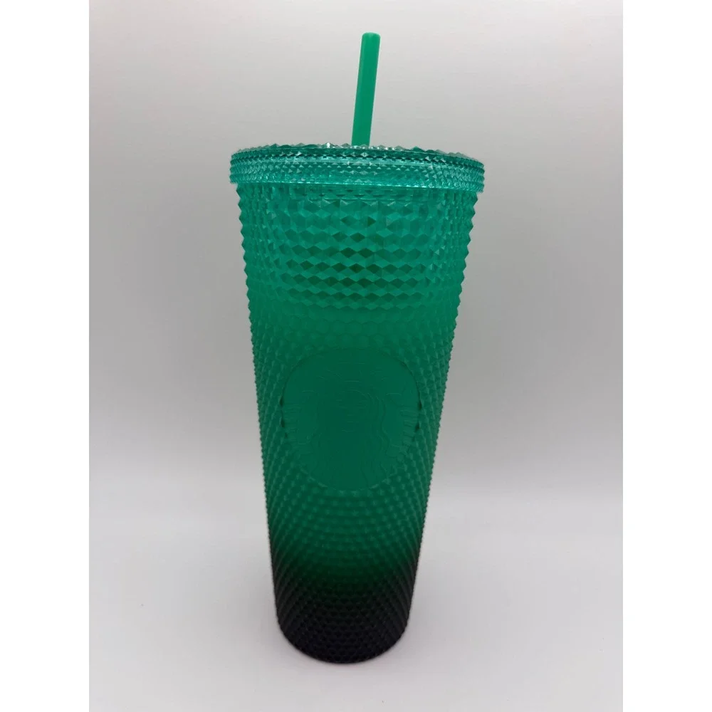 2021 Starbucks Green to Black Ombre Studded Cold Tumbler 24oz NEW With Straw